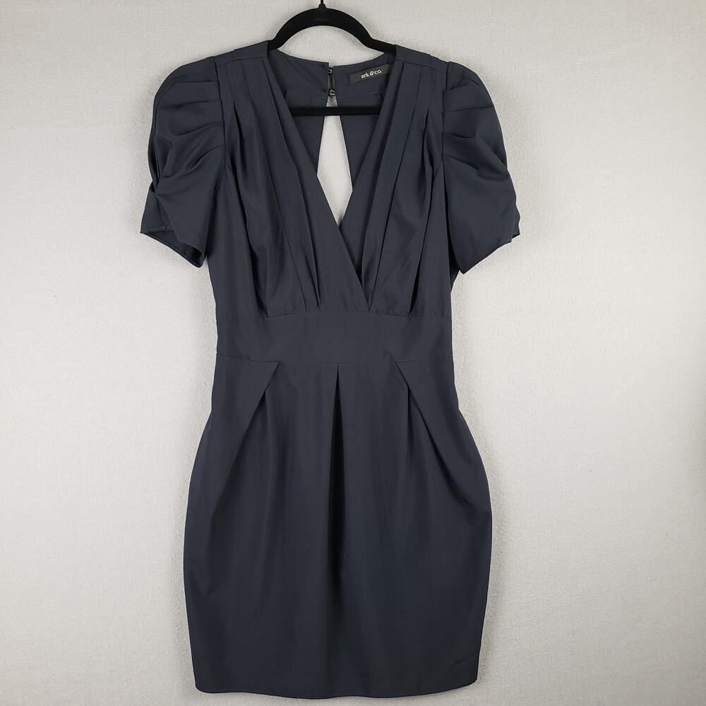 Ark & Co Size S Puff‎ Sleeve Surplice Dress Black Sheath Office Cocktail LBD